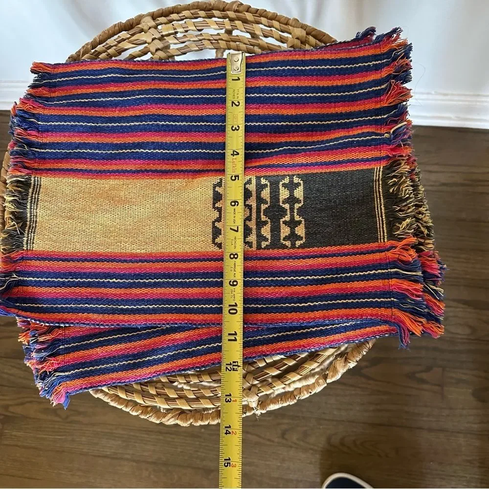 Set of 4 Turkish Print Placemats Fringe Edge - Pink Blue Gray Colorful